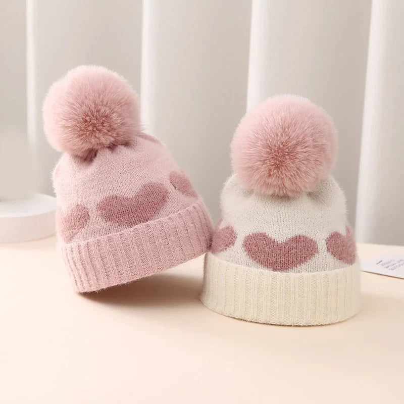 White CozyHeart Pom Hat